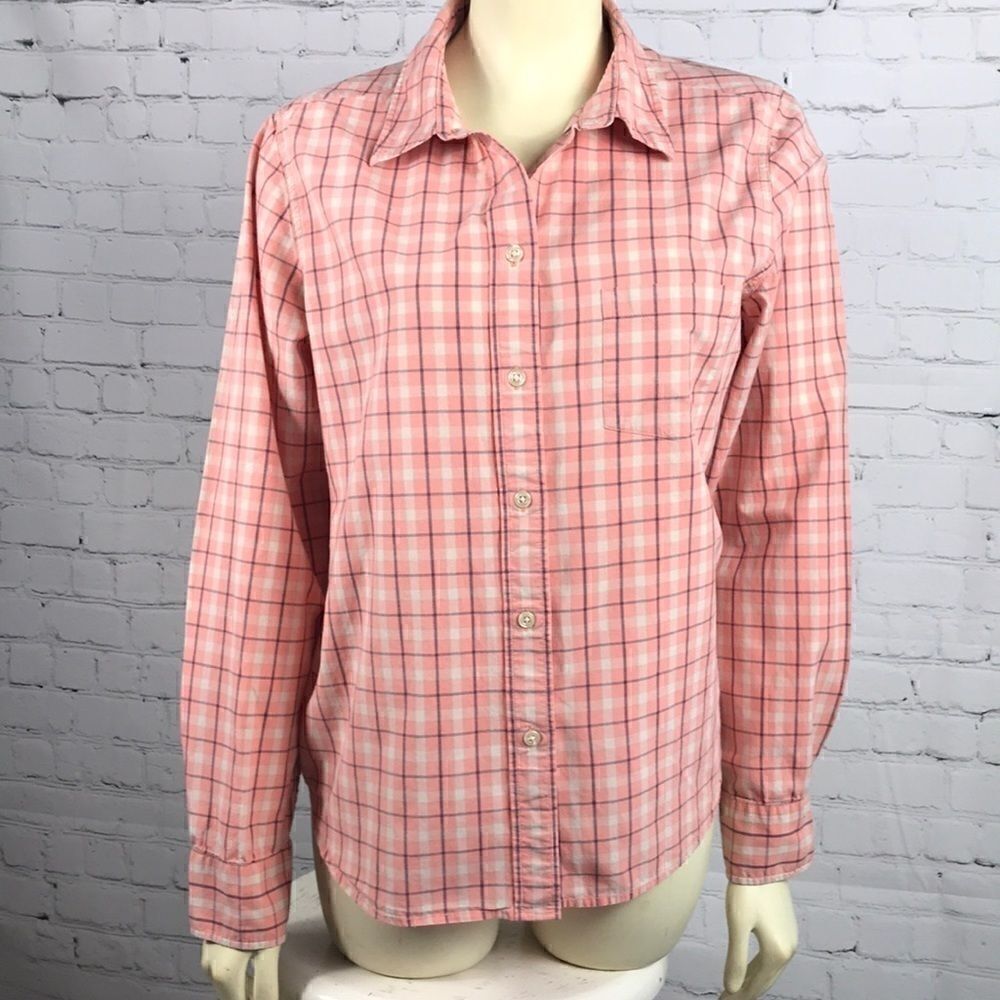 Pendleton Large BD in Peach blue white plaid EUC
